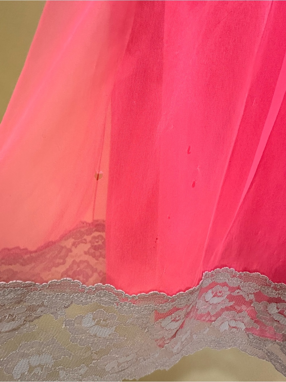 VTG 1960s Chic Lingerie Neon Pink Chiffon Lace Babydoll Lingerie Top Flower L - Picture 13 of 15